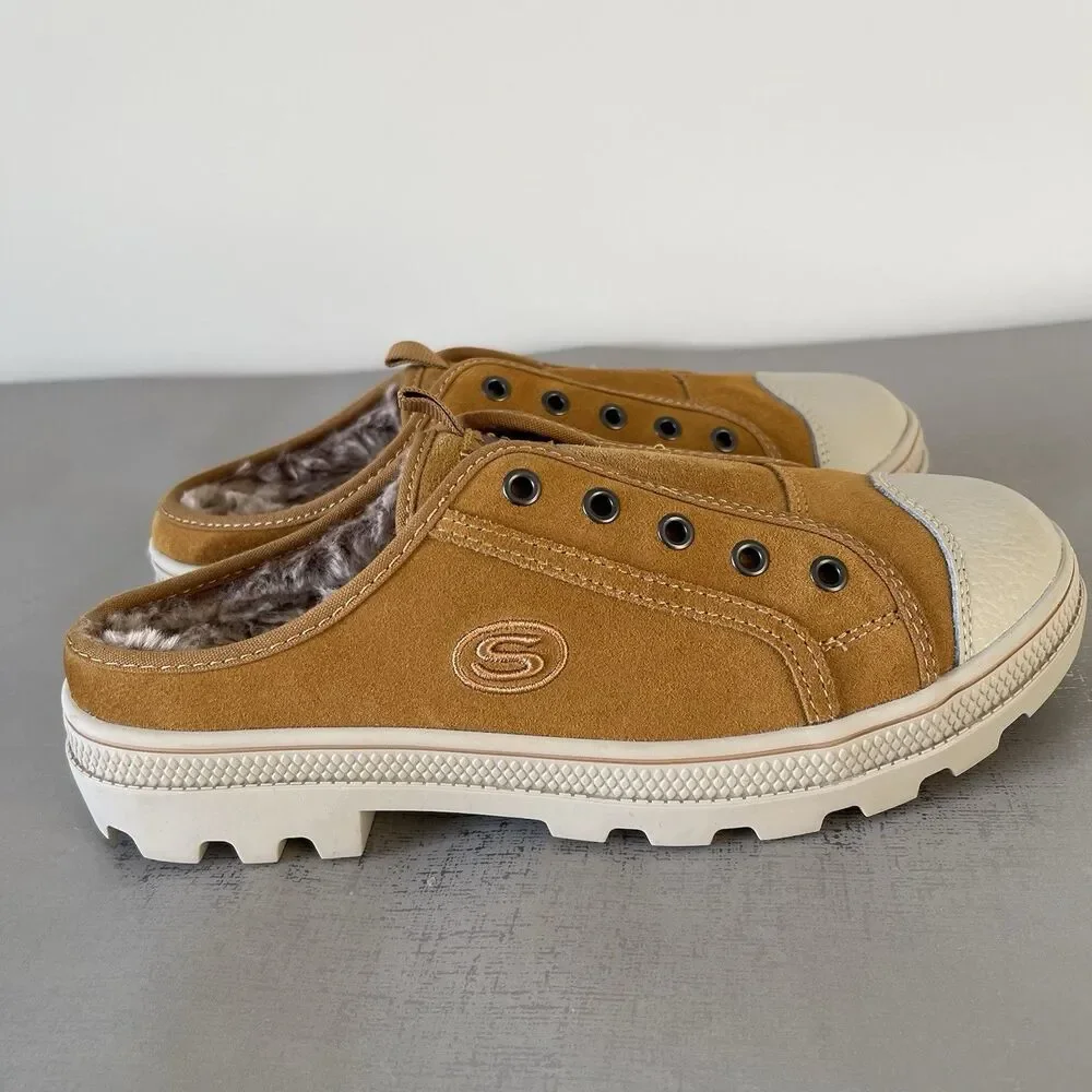 Skechers Suede Cozy Lug Sole Mule Sneakers Yellow Womens‎ 7.5 Slip On Shoes